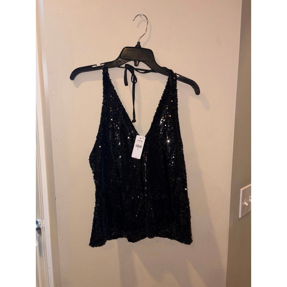 New Express Black Sequin Halter Top,‎ Sleeveless, Party, Night Out - Size XS